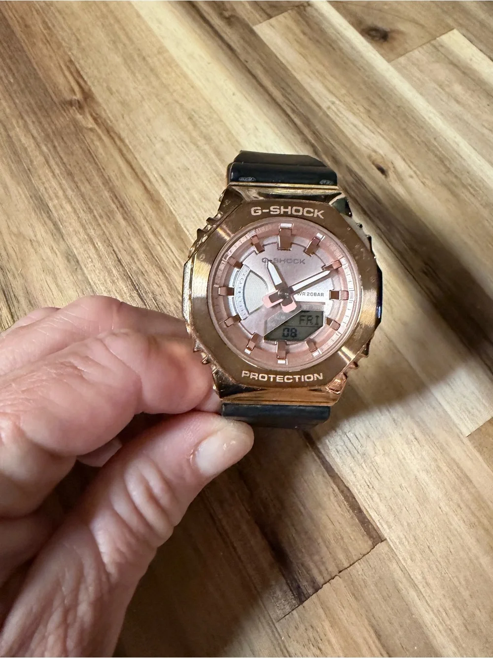 G-Shock Rose Gold Case with Black Band Analog-Digital Watch